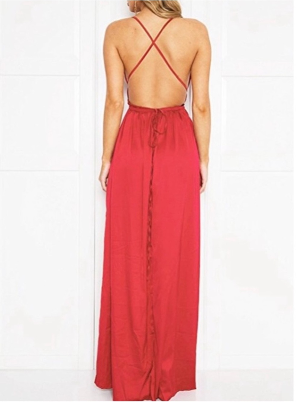 Red Maxi Dress with Open Back - Picture 3 of 6